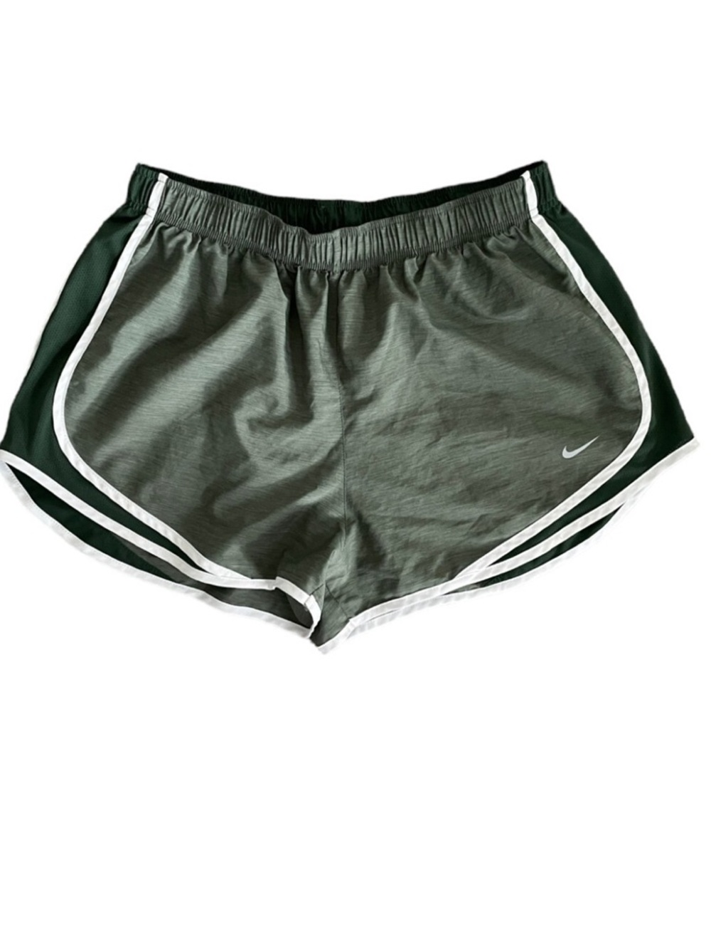 Nike Women’s Olive Green Athletic Running Shorts with White Trim